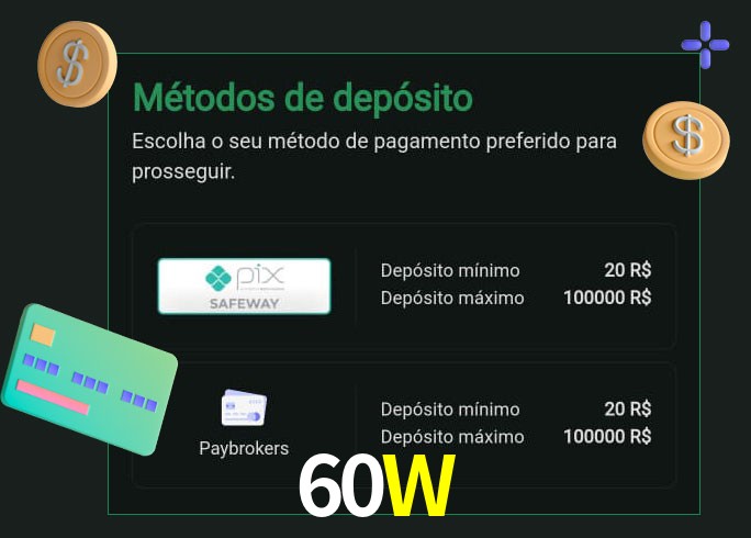 O cassino 60W oferece uma grande variedade de métodos de pagamento